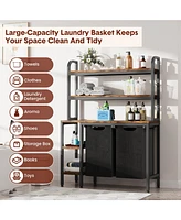 gaomon Laundry Basket,Laundry Hamper 2 Section with Side Shelves,3 Tiers Laundry Sorter with 2 Pull-Out and Removable Laundry Bags