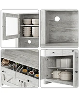 gaomon Kitchen Pantry Cabinet with Microwave Stand, Freestanding Hutch Cabinet with Buffet Cupboard,Grey