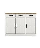 Slickblue Farmhouse White Buffet Cabinet Sideboard with 3 Drawers and 3 Doors for Dining Room, Living Room, or Kitchen Storage