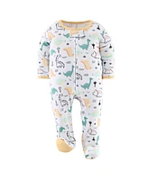 The Peanutshell Baby Boys Green Dino Footed Sleepers for Boys, 3 Pack