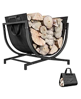 Outsunny 17" Folding Firewood Rack with Carrier, Wood Storage Holder