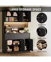 gaomon 70" Kitchen Food Pantry with Charge Station, Led Light,Storage Cabinet