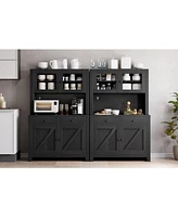 gaomon Kitchen Pantry Cabinet with Microwave Stand, Freestanding Hutch Cabinet with Buffet Cupboard,Black