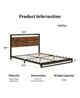 gaomon Inch Metal Platform Bed Frame With Wooden Headboard And Footboard, Mattress Foundation