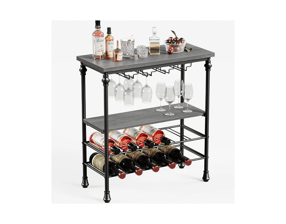 Mr Ironstone Versatile Console Table with Storage Shelf, Wine Rack, and Glass Holder, for Living Room, Gray