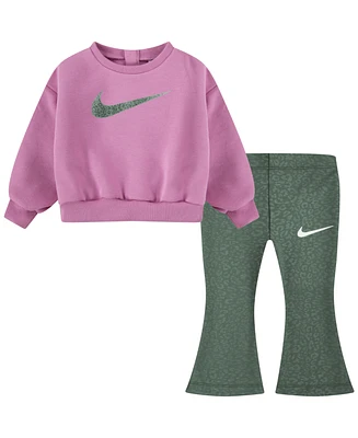 Nike Baby Girls Fleece Crew Sweatshirt and Dri-fit Leggings, 2-Piece Set