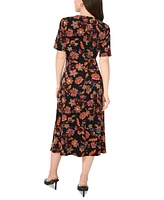 Msk Petite Printed Faux-Wrap Short-Sleeve Midi Dress