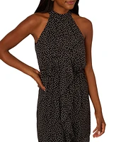 Adrianna Papell Women's Dot-Print Waterfall-Ruffle Dress