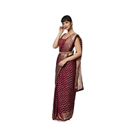 One Minute Saree Petite Lucia Wine Gold Zigzag Embroidered Light Ready to Wear Sari