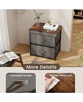 Gymax 2PCS 2 Drawer Dresser Fabric Storage Organizer Nightstand Bedside Sofa Table