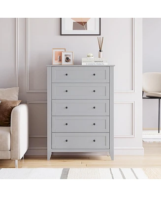 gaomon White 5 Chest of Drawer Dresser, Modern Tall Nightstand with Deep Drawers and Nickel Round Handle