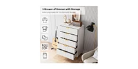gaomon White Dresser, Modern 5 Drawer Dresser for Bedroom with Gold Handle and Large Drawer