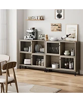 gaomon Sideboard Cabinet, Farmhouse Coffee Bar Cabinet with Sliding Door, Wood Metal Kitchen Buffet Storage Cabinet,Gray