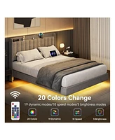 gaomon Full/Queen/King Size Floating Bed Frame With Charging Station & Storage Headboard, Upholstered Platform Bed Frame With Led Lights