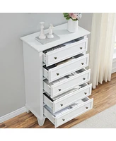 gaomon 5 Drawers Dresser for Bedroom, White Dresser with Wide Drawers, Wood Chest of Drawers, Tall Dresser for Bedroom