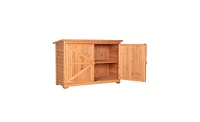 Slickblue Outdoor Fir Wooden Garden Shed with Double Doors and Lockers, Vibrant Orange Red Storage Cabinet Unit