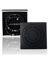 Lucky Brand Black Lava Bead Bracelets - Set of Two Natural Stone Stretch Bracelets for Men