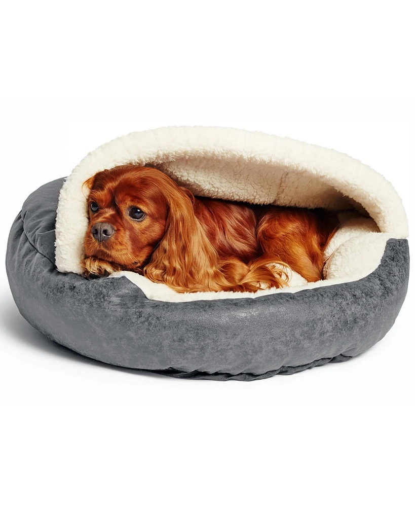Details Pet Cave Bed for Small Dogs Cats Deep Dish Calming Hooded Dog Bed Dome for Pets