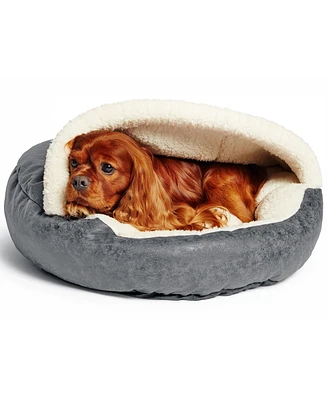 Details Pet Cave Bed for Small Dogs Cats Deep Dish Calming Hooded Dog Bed Dome for Pets