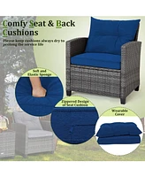 Sugift 3 Pieces Outdoor Wicker Conversation Set with Tempered Glass Tabletop