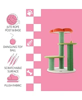 The Licker Store Poppy 29" 3-Tier Modern Jute Flower Cat Tree with Dangling Toy