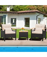 Sugift 3 Pieces Patio Rattan Furniture Set with Removable Cushions