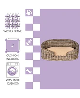 The Licker Store Curvy Classic Handwoven Rattan Dog Bed with Machine-Washable Cushion
