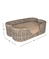 The Licker Store Scallop 31" x 20" Tropical Handwoven Rattan Dog Bed with Machine Washable Cushion