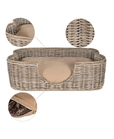 The Licker Store Scallop 31" x 20" Tropical Handwoven Rattan Dog Bed with Machine Washable Cushion