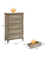 gaomon 5 Drawers Dresser for Bedroom, White Dresser with Wide Drawers, Wood Chest of Drawers, Tall Dresser for Bedroom