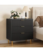 gaomon Black Dresser, Modern 3 Drawer Dresser for Bedroom with Gold Handle and Large Drawer