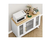 gaomon Buffet Storage Cabinet with Fluted Glass Door, 36" Modern Sideboard Cabinet with 2-Tier Storage
