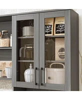 Famapy Grey Kitchen Cabinet with Glass Doors 12 Drawers, Pantry Storage Shelves