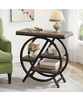 Tribesigns End Table Set of 2, 3-Tier Narrow End & Side Table with Storage and with Geometric Metal Frame, Industrial Nightstand and Bedside Table