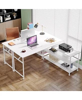 Tribesigns Modern L-Shaped Desk with Storage Shelves, 360°Rotating Desk Corner Computer Desk Study Writing Table Workstation with Open Shelves