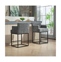 The Pop Home Set of 2 High Quality Counter Height Bar Stools,Black Metal Frame Bar Chairs with Backs-The Pop Home