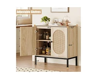 gaomon Buffet Cabinet, Rattan Storage Cabinet with Doors and Shelves, Accent Cabinet Sideboard