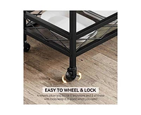 gaomon Bar Carts for The Home with 2 Portable Trays, 3 Tier Bar Cart with Wheels, Mobile Kitchen Shelf with Wine Rack and Glass Holder