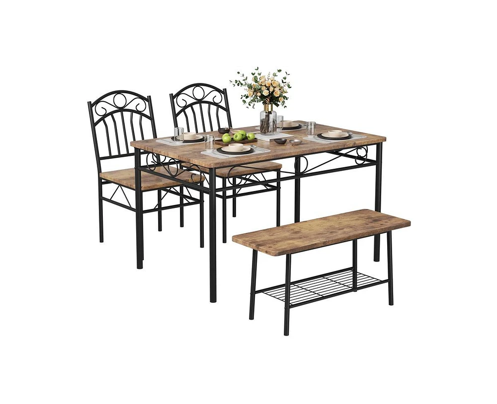 gaomon Dining Table Set for 4,Kitchen Table with Chairs Set of 4,Kitchen Table Set with 2 Chairs and Bench,4 Piece Dining Room Table Set for Small Spa