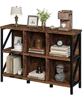 gaomon Industrial Horizontal Bookshelf with Metal Frame & 6 Cube for Living Room