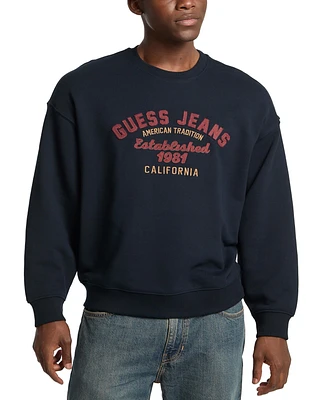 Guess Jeans Men's Relaxed Fit Vintage Long Sleeve Logo Graphic Sweatshirt