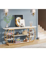 Tribesigns Industrial Sofa Table Behind Couch with 6 Storage,70.9 Inch Extra Long Console Table
