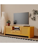 Slickblue Farmhouse Tv Stand Modern Wood Media Entertainment Center Console with 2 Doors and 1 Open Shelf