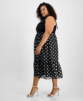 Anne Klein Plus Tie-Strap Polka-Dot Midi Dress