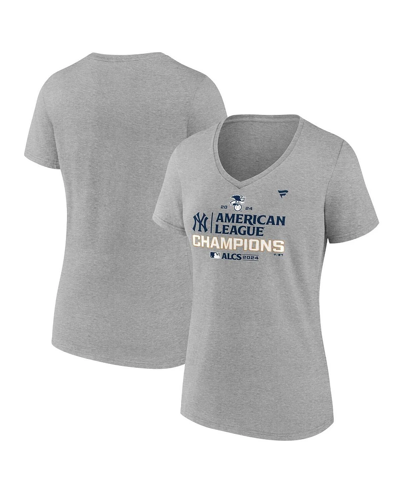 Fanatics Women's Heather Gray New York Yankees 2024 American League Champions Locker Room V-Neck T-Shirt