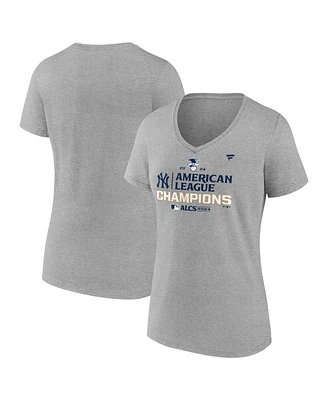 Fanatics Women's Heather Gray New York Yankees 2024 American League Champions Locker Room V-Neck T-Shirt