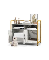 Sugift Hidden Cat Washroom with Double Doors and Scratch Cardboard-White