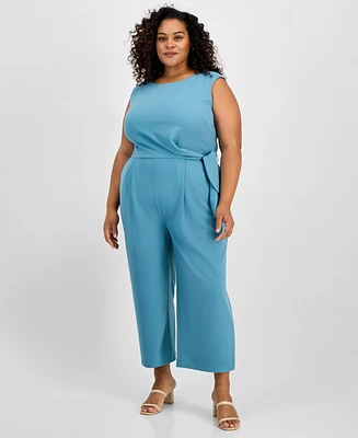 Tahari Plus Cropped Side-Tie Sleeveless Jumpsuit