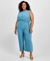 Tahari Plus Cropped Side-Tie Sleeveless Jumpsuit