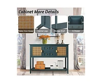 gaomon Rattan Entryway Table Console Table with Drawers, Narrow Farmhouse Sofa Table with Cabinet Storage, Long Behind Couch Table for Living Room